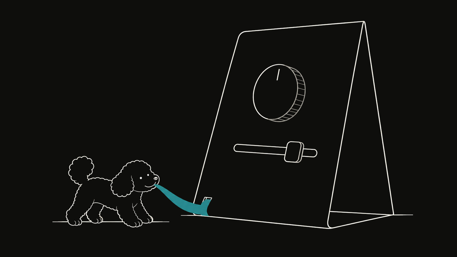 DuoDuo pulls a teal ribbon to unfold a paper sheet into an instrument with a dial and sliding tab.