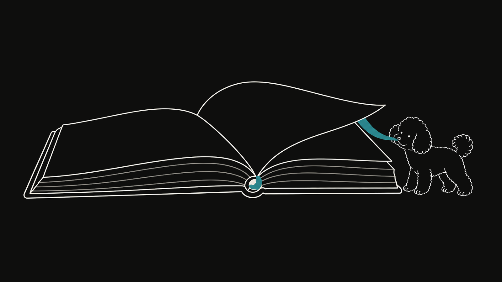 DuoDuo pulls a teal bookmark through a notebook binding, lifting a page to reveal the layer beneath.