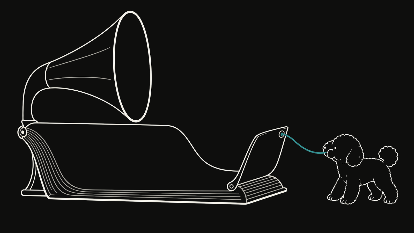 DuoDuo pulls a teal cord to lift a speaking flap beside a listening horn and continuous notebook page.