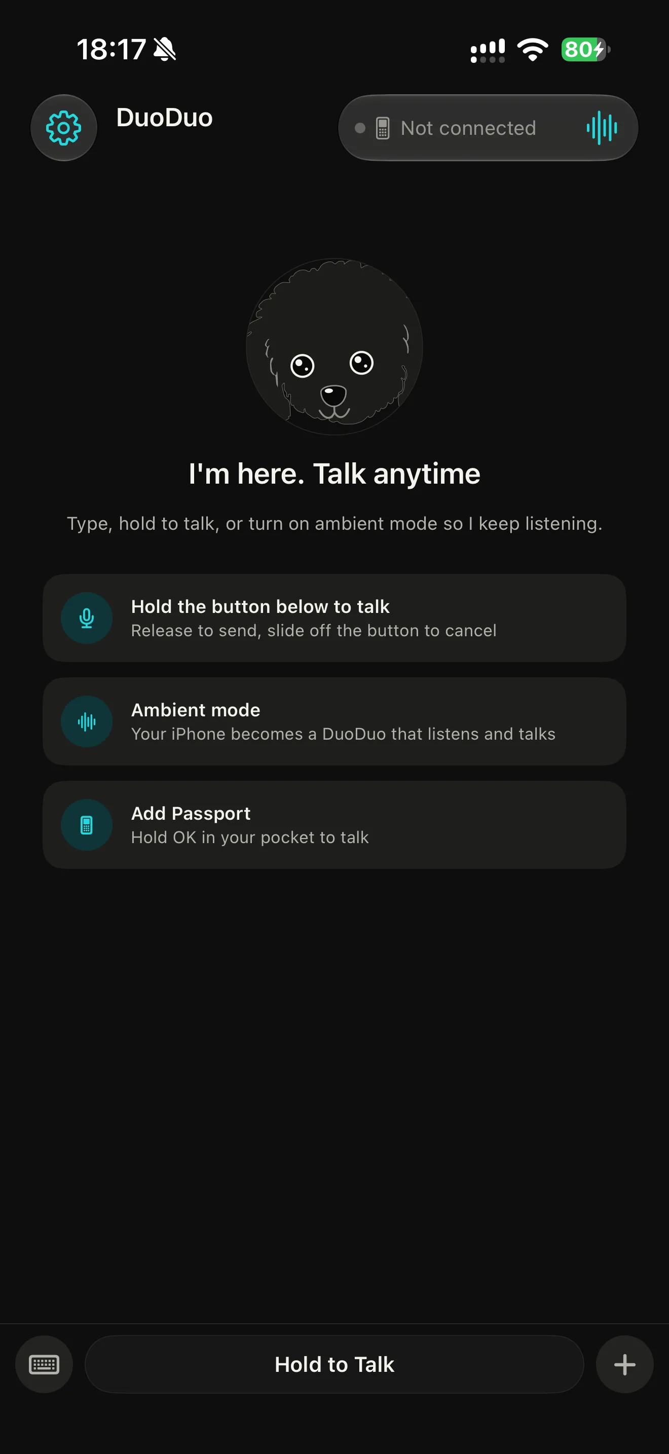 DuoDuo app screen: First conversation