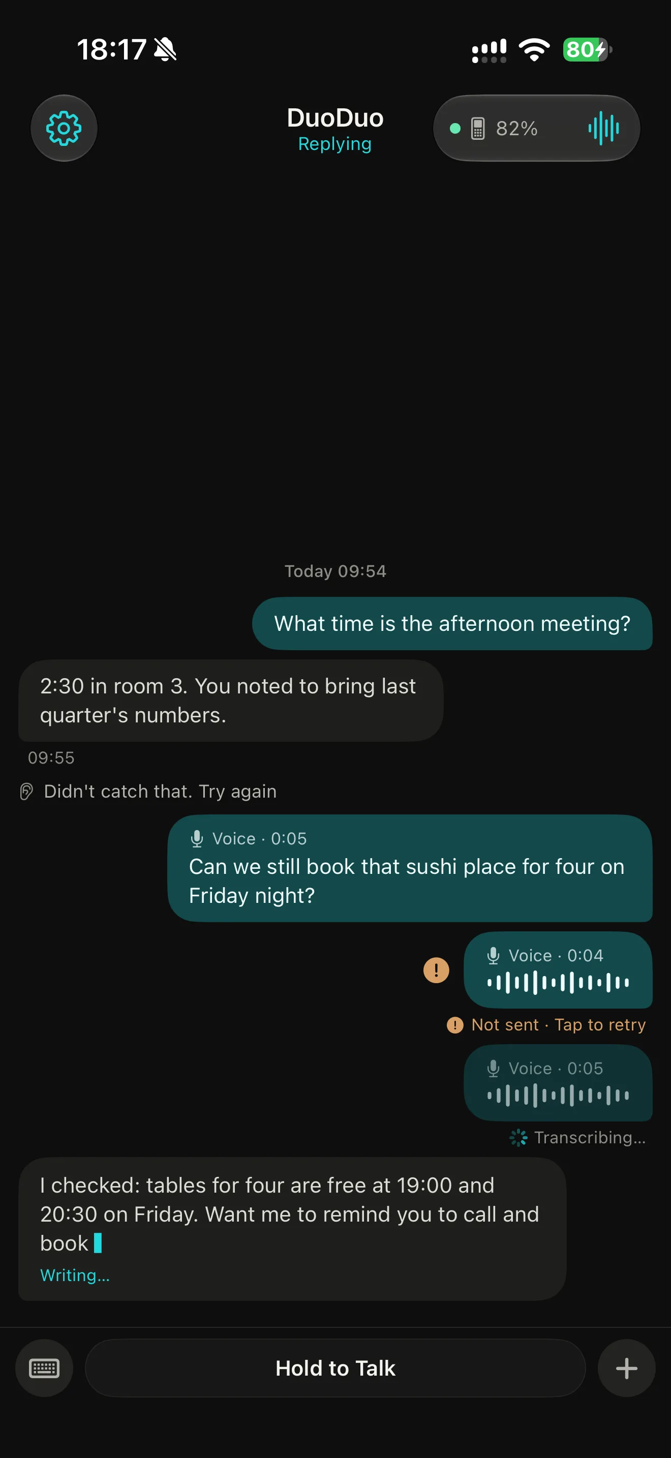 DuoDuo app screen: Voice notes