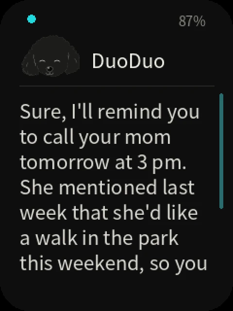 The Passport screen showing DuoDuo's reply to a voice note