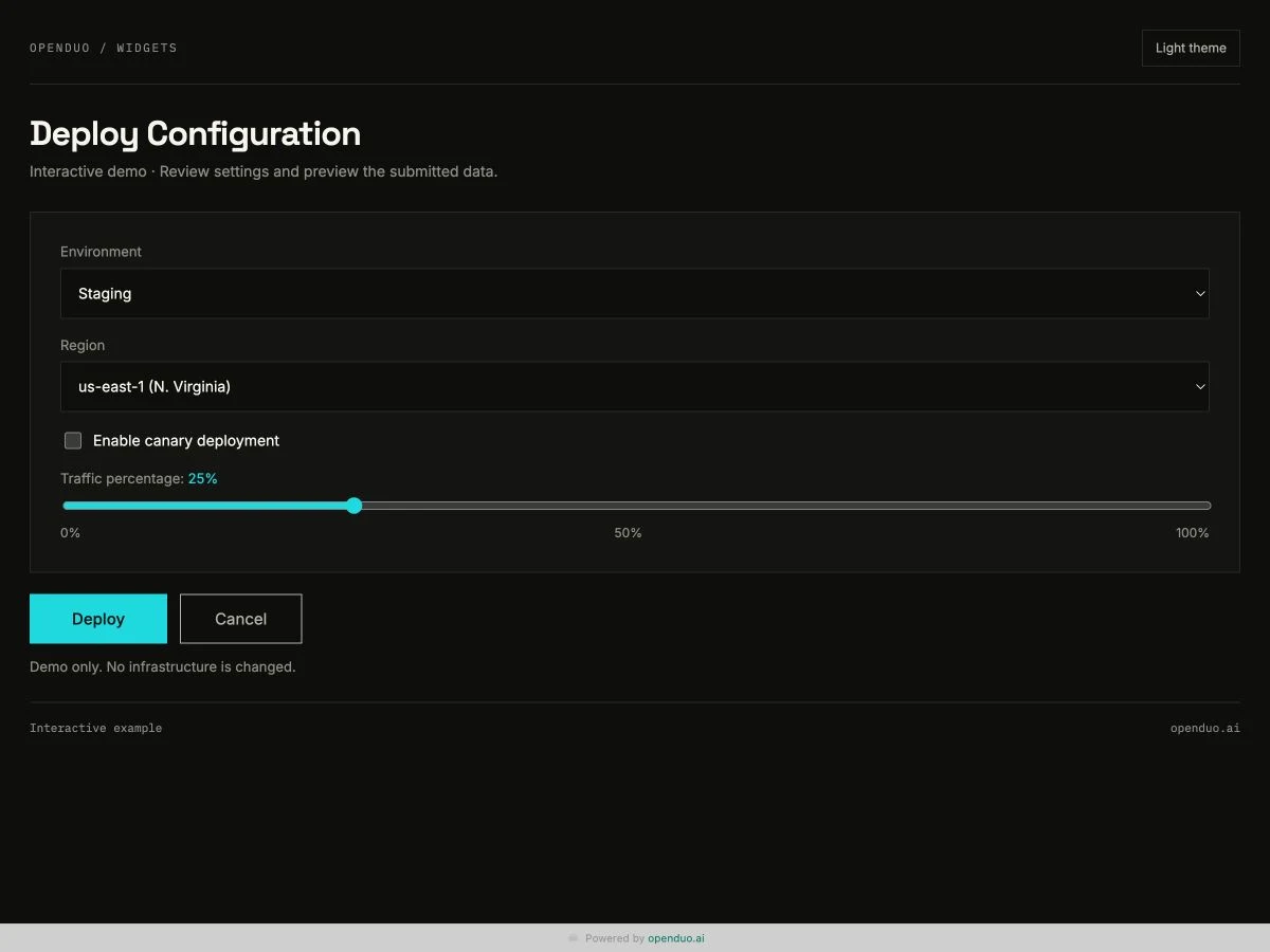 Interactive DuoDuo deployment form demo